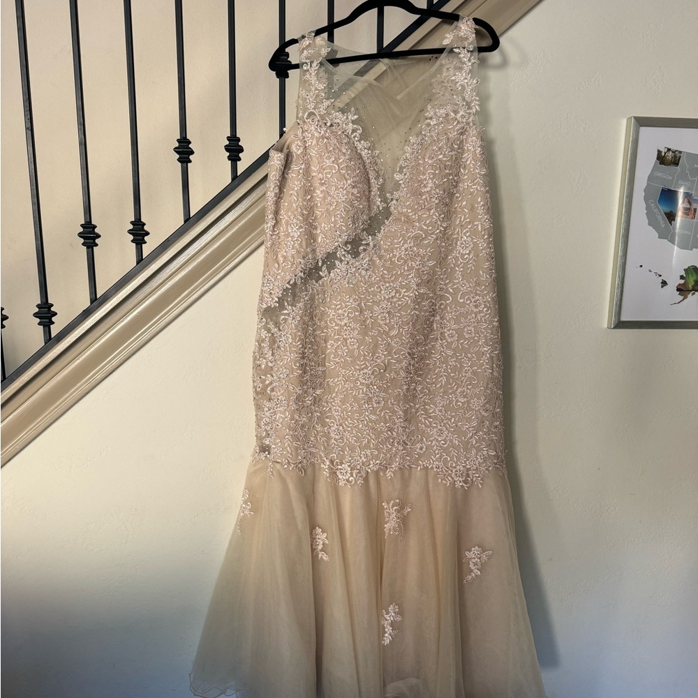 Beautiful gown mermaid dress size 20 Glow sexy cut out cream tan
